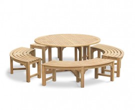 Sissinghurst Teak Round 1.5m Dining Set with Curved Benches