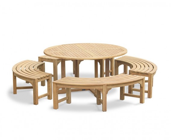Sissinghurst Teak Round 1.5m Dining Set with Curved Benches