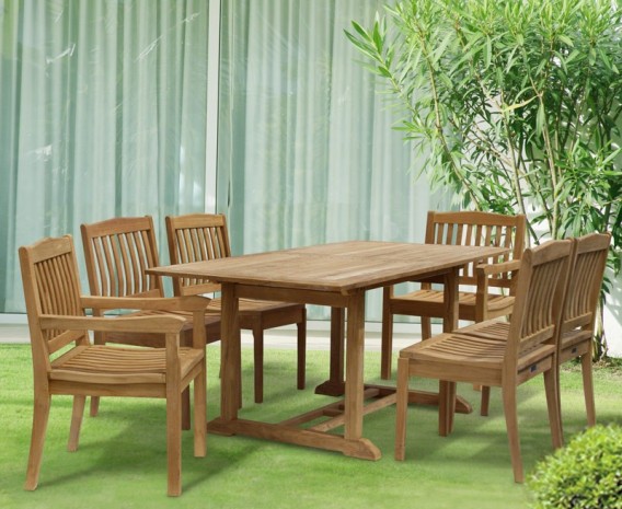 Winchester 6 Seater Teak 1.5m Rectangular Table with Winchester Armchairs and Side Chairs