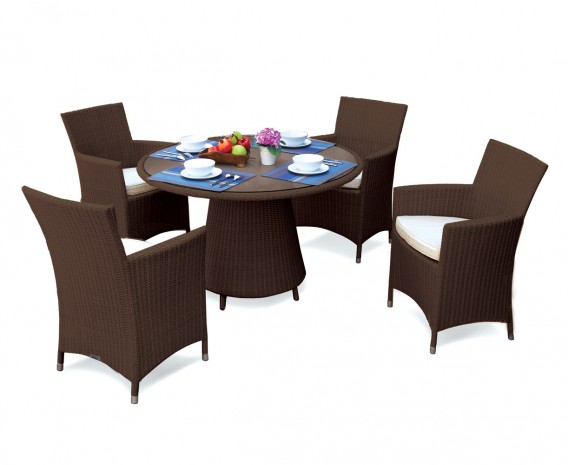 Azure Rattan Round Glass-Top 1.2m Table & Verona Armchairs
