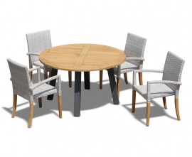 Diskus Teak and Aluminium Garden Table and Stacking Chairs Set