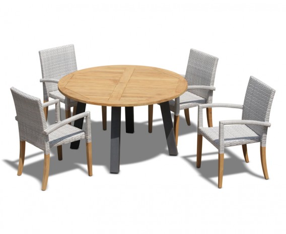 Diskus 4 Seater Teak & Metal 1.3m Dining Set with St. Moritz Armchairs