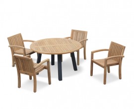 Diskus Teak and Aluminium Dining Set with 4 Stacking Chairs