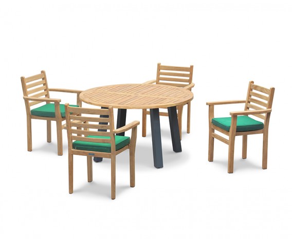 Diskus 4 Seater Teak & Metal 1.3m Dining Set with Sussex Armchairs