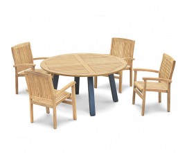 Diskus Teak and Steel Garden Table & 4 Stacking Chairs