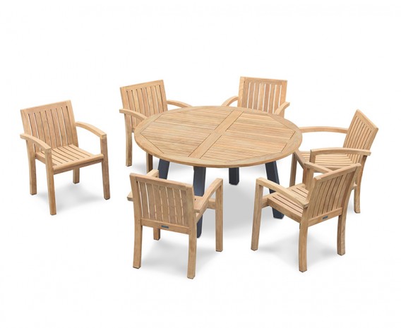 Diskus 6 Seater Teak & Metal 1.5m Dining Set with Antibes Armchairs