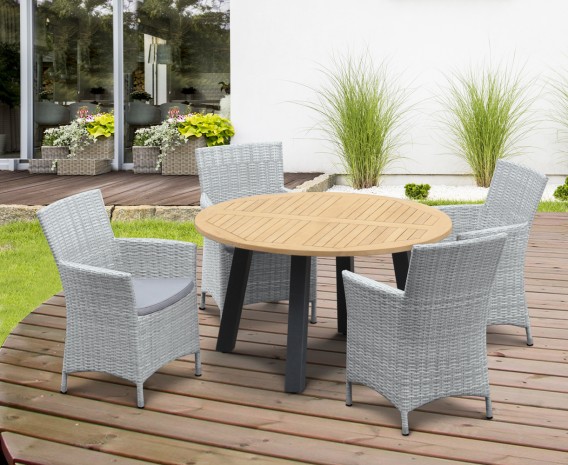 Diskus 4 Seater Teak & Metal 1.3m Dining Set with Verona Armchairs