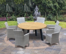 Diskus 6 Seater Teak & Metal 1.5m Dining Set with Verona Armchairs