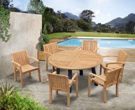 Diskus 6 Seater Teak & Metal 1.5m Dining Set with Antibes Armchairs