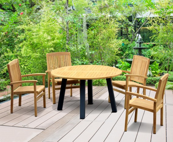 Diskus 4 Seater Teak & Metal 1.3m Dining Set with Cannes Armchairs