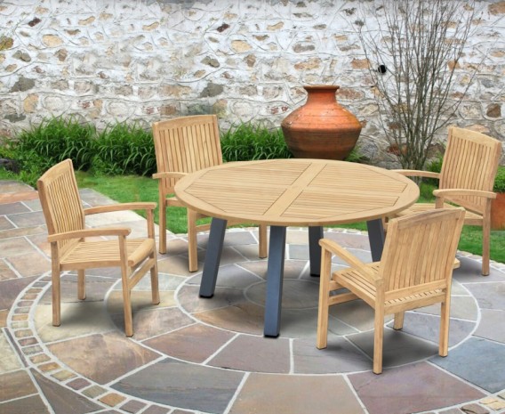 Diskus 4 Seater Teak & Metal 1.5m Dining Set with Cannes Armchairs
