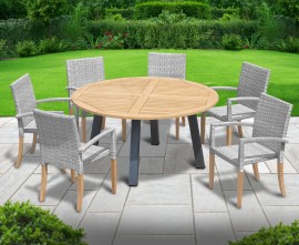 Diskus 6 Seater Teak & Metal 1.5m Dining Set with St. Moritz Armchairs