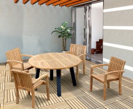 Diskus 4 Seater Teak & Metal 1.3m Dining Set with Antibes Armchairs