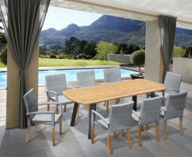 Diskus 8 Seater Teak & Metal 2.2m Dining Set with St. Moritz Armchairs