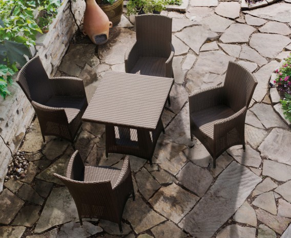 Riviera Rattan Patio Dining Set with Square 0.8m Table & 4 Armchairs