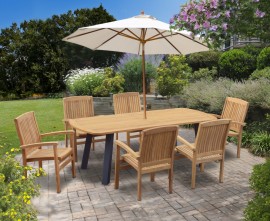 Diskus 6 Seater Teak & Metal 2.2m Dining Set with Cannes Armchairs