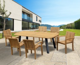 Diskus 6 Seater Teak & Metal 2.2m Dining Set with Antibes Armchairs