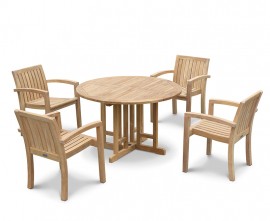 Berwick 4 Seater Teak Drop-Leaf Dining Set with Monaco Stacking Chairs