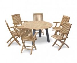 Diskus 6 Seater Teak & Metal 1.3m Dining Set & Bali Folding Armchairs
