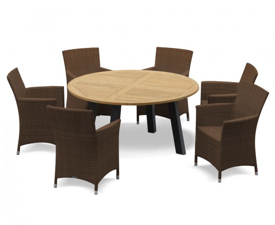 Diskus 6 Seater Teak & Metal 1.5m Dining Set with Verona Armchairs