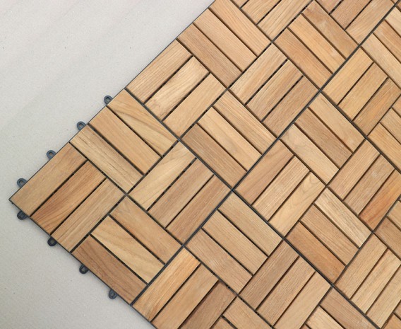 Teak Interlocking Deck Tiles, Mosaic Square Basket Pattern