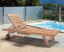 Solid Teak Sun Lounger with Wheels