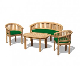Apollo Teak Conversation Set with Banana Bench and Armchairs