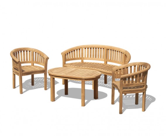 Apollo Teak Conversation Set with Banana Bench and Armchairs