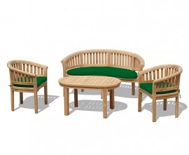 Wimbledon Teak Coffee Table Set with Banana Bench and Armchairs