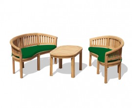 Wimbledon Teak Coffee Table and Banana Benches Set