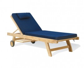 Reclining Sun Lounger - Navy Blue Cushion