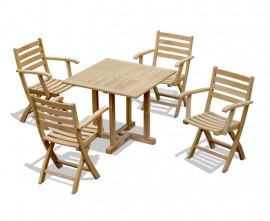 Sissinghurst Teak 0.9m Square Table and 4 Lymington Folding Armchairs