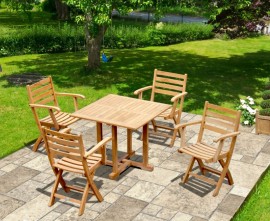 Sissinghurst Teak 0.9m Square Table and 4 Lymington Folding Armchairs