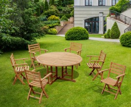 Sissinghurst 150cm Round Table with 6 Lymington Armchairs Teak Dining Set