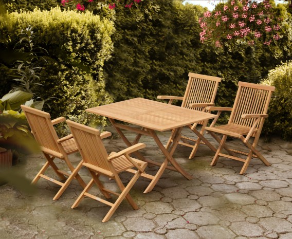 Chester 4 Seater Teak Folding Garden Dining Set and Low Back Armchairs