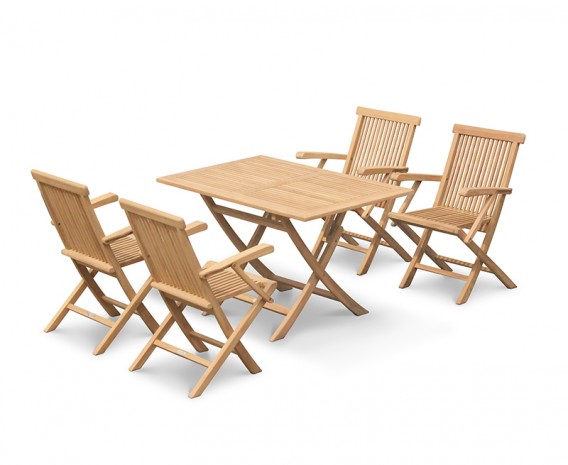 Chester 4 Seater Teak Folding Garden Dining Set and Low Back Armchairs