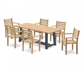 Blackrock 6 Seater Teak Trestle Table with Sussex Stacking Armchairs