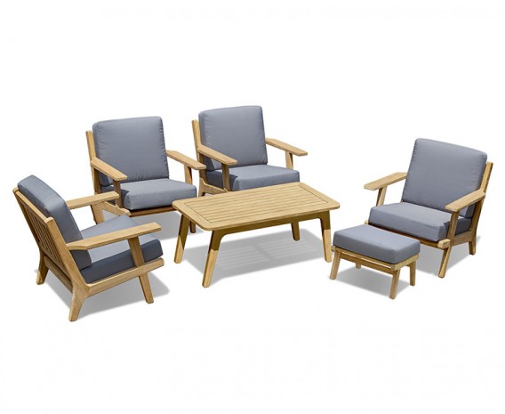 Belmont Mid-Century Teak Garden Sofa Set with Ottoman - 4 Seater