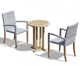 Rattan and Teak Garden Set - Marble Grey