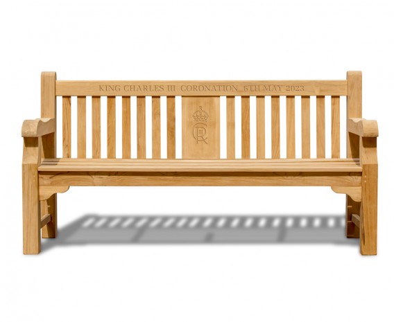 Gladstone Teak King Charles III Coronation Bench, Royal Cypher - 1.8m