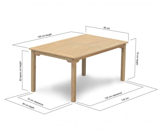 Hampton Teak Rectangular Garden Dining Table - 1.5m