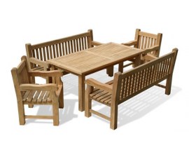 Teak Dining Set with Bench | Teak Outdoor Dining Table with Bench